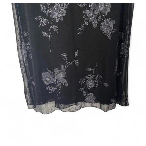 Vintage Y2K 90s Byer Too! Black Mesh Dress Silver Glitter Floral Design Sz M - Picture 6 of 6